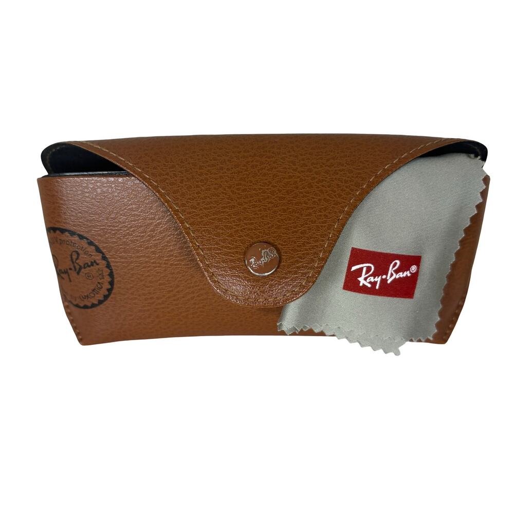 Ray Ban Sunglasses Case Brown Faux Leather Snap Closure w Cleaning Cloth